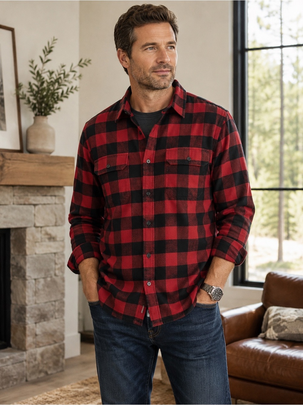 dip Red and Black Buffalo Plaid Button-Down Shirt